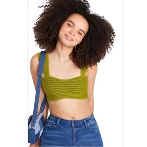 Olive Green Ribbed Crop Top